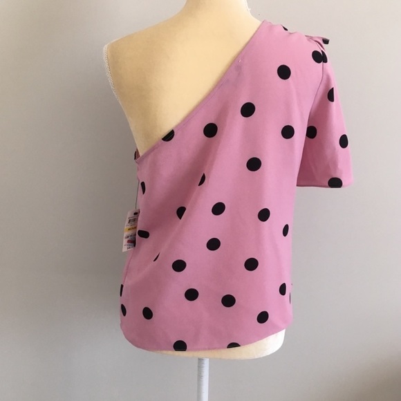 NWT Bar III Pink Midnight Dot One Shoulder Blouse - Picture 5 of 9